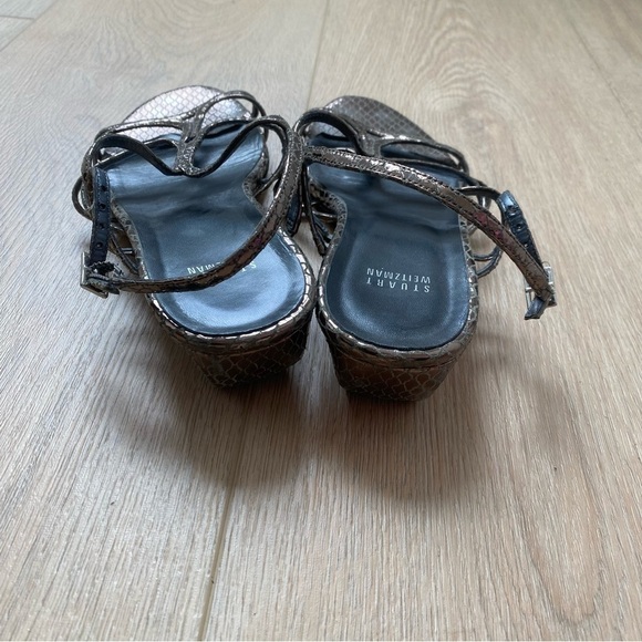 Stuart Weitzman Silver Leather Snake Printed Strappy Sandals 10 - Picture 4 of 6
